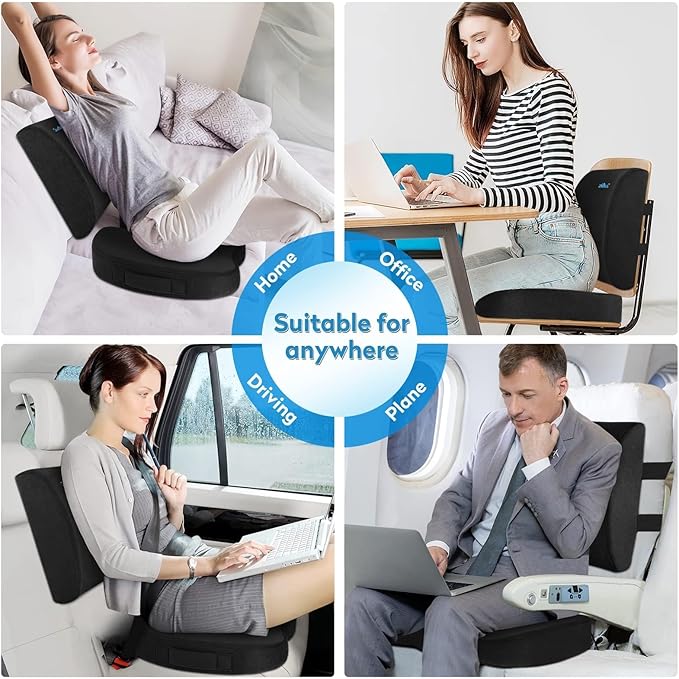 CloudBliss Seat Cushion, Office Chair Cushion,Car Seat Cushion, Lumbar Support Pillow for Office Chair, Back Support Memory Foam Pillow Coccyx Cushion for Tailbone & Sciatica Pain Relief,Black,X-Large