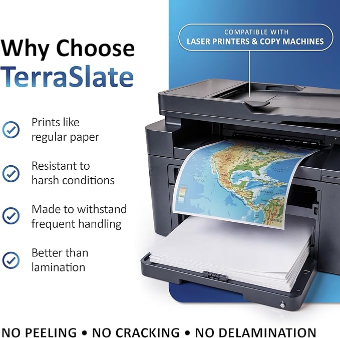 TerraSlate Premium Waterproof Paper, 5 MIL 8.5” x 11”, Laser Printer & Copy Machine Compatible, Durable & Rain/Weather-Proof Copy Paper, White Paper (100 Sheets)