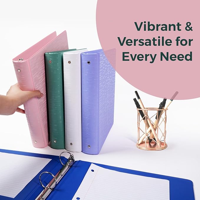POPRUN 3 Ring Binder 1 Inch, PVC-Free, Holds 175 Sheets of 8.5 x 11 Paper, Extra Durable Organizer with 2 Pockets for School & Office, Heavy-Duty, 1 Pack, White