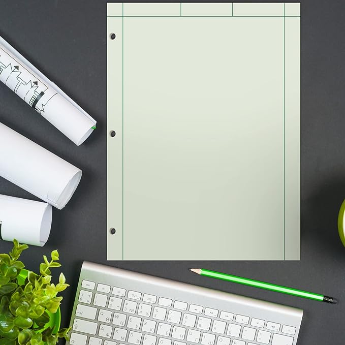 Seajan 5 Pcs Engineering Paper Notebook Engineering Computation Pad 8.5 x 11 Inches Engineer Graph Paper Notepad, 5 Squares Per Inch 3 Hole Punched Computation Pad, 100 Sheets/pack (Green)