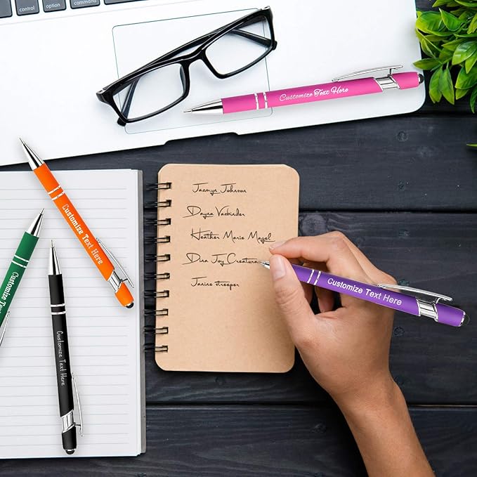 Custom Pens Bulk Personalized Ballpoint Pen with Stylus Tip Customized Engraved Pens with Name Logo Soft Black Ink with Touch Metal Office for Business Office Teacher School Corporate Gifts Gold