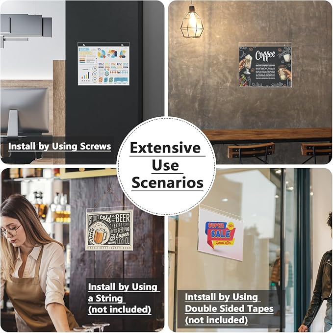 MaxGear Wall Mount Sign Holder 8.5 x 11 Inch, Clear Plastic Picture Frames with Mounting Screws, Door Sign Holders and Document Display Frame for Home, Office, Store, Landscape, 12 Pack