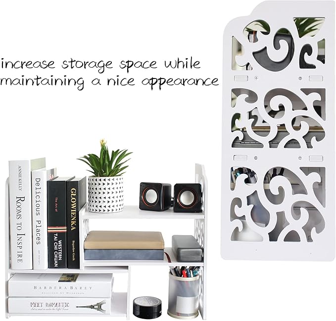 YGYQZ Desk Shelves Desktop Orgnizer Shelf-White Office Organization for Top of Adjustable Desk Organizers and Corner Bookshelf Table Top Shelving Small Hutch Decorations for Women Office