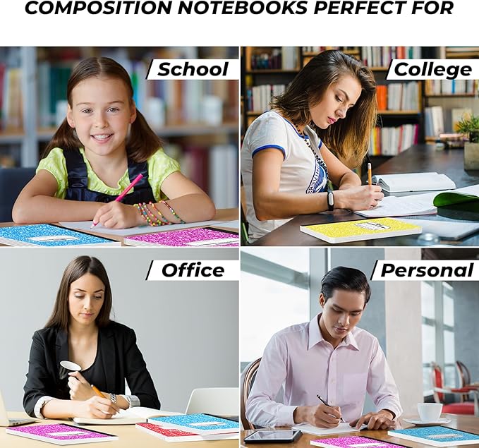 Rosmonde 50 Pack Bulk Composition Notebooks College Ruled, 200 Pages (100 Sheets), 9-3/4 x 7-1/2, Bulk School Supplies, Bulk College Ruled Notebooks, Bulk Assorted Colors Marble Notebooks for School