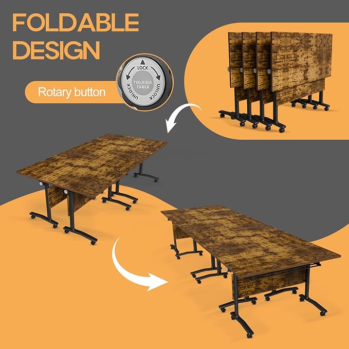 Folding Conference Table 4ft 5ft, Foldable Office Meeting Desk for 6 People, Multiple Sizes Colors Mobile Conference Room Table for Training Room School Business Furniture (4, Brown, 55in)