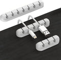 Cable Holder Clips 3-Pack, Silicone Cable Management Organizer with 3/5/7 Slots, Self Adhesive Cord Clips for Desk, Nightstand, USB Charging Cables, Mouse & Power Cords, Office & Home – White