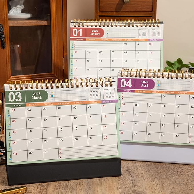 Small Desk Calendar 2026-2027, 18-Month Standing Flip Desktop Calendar from 2026 Jan to 2027 Jun - Metal Ring Twin-Wire Binding Monthly Desktop Calendar for Home Office School (black-white)