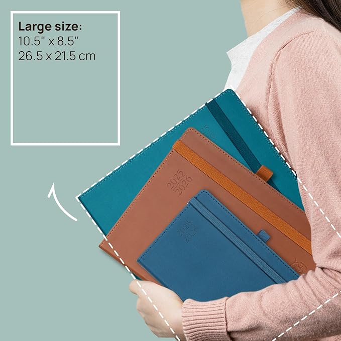 POPRUN Planner 2025-2026 (Large - 8.5'' x 10.5'') Academic Weekly Calendar (July 2025 - June 2026) with Hourly Time Slots, Monthly Tabs, 100GSM Thick Papers, Leather Soft Cover - Pink
