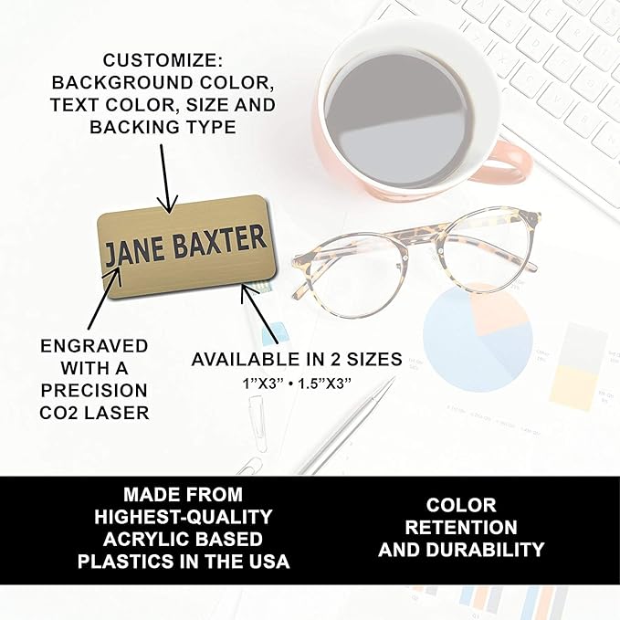 Custom Engraved Name Tag Badges – Personalized Identification with Pin or Magnetic Backing, 1 Inch x 3 Inches, Dark Brown/White