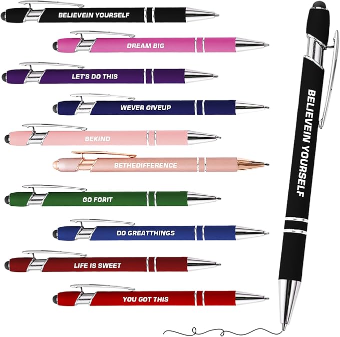 CRME 10pcs Inspirational Retractable Pen Funny School Supplies Pink Pens Black Ink 1mm Pen Smooth Writing Give Up Anxiety Pens Positive Gifts for Women Novelty Gifts for College Students and Girl