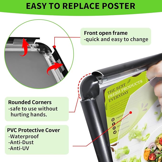 INNOVSIGN 2Packs Adjustable Pedestal Sign Holder Stand 11''x17'', Floor Standing Poster Sign Stand for Vertical/Horizontal View Sign stand,Outdoor/Indoor Standing Sign Holders(Black, Round)