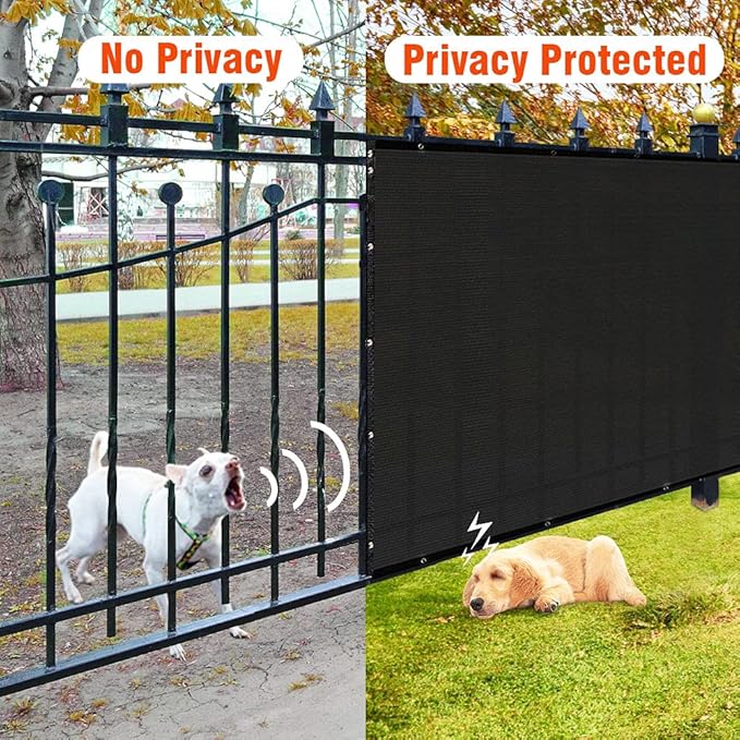iCover 8x50ft Privacy Screen Fence, Garden Windscreen Mesh Shade Sail Net Barrier, Reinforced Bindings and Brass Grommets Cable Zip Ties Included,Black