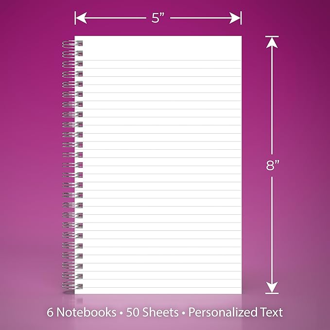 Custom Spiral Notebook Journals with a Pastel Purple Colored Cover - 6 Pack of 5" x 8" – College Ruled, Hard Cover, 50 Sheets Per Book – For Journaling, Office, School Supplies, etc.