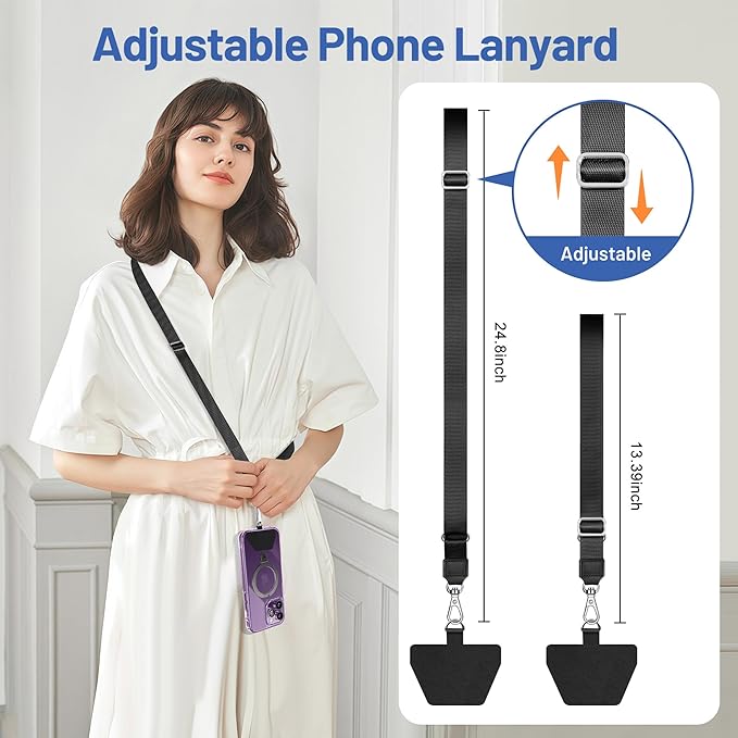 Doormoon Phone Lanyard, Universal Adjustable Neck Strap for Phone Case Keys ID Badges Cell Phone Lanyard Compatible with iPhone, Samsung, Most Smartphones, 2 Pack, Black White