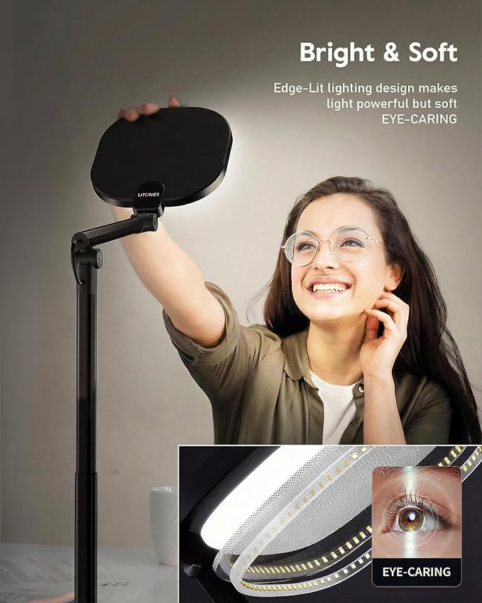 LitONES Led Desk Lamps for Home Office with Base, Tall Desk Lamp with 50 Light Modes & Memory and Timer Func Computer Light, Flexible Adjustable Table Lamps for Video Conference, Architect or Study