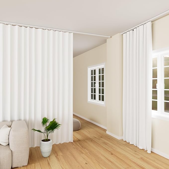 hoeflife Room Divider Curtains Blackout Floor to Ceiling Curtain with Hook Wall Mount Sliding Door Curtains Ceiling Mount Extra Wide Curtain Wall Divider for Room Separation(Greyish White,W120xH96in)