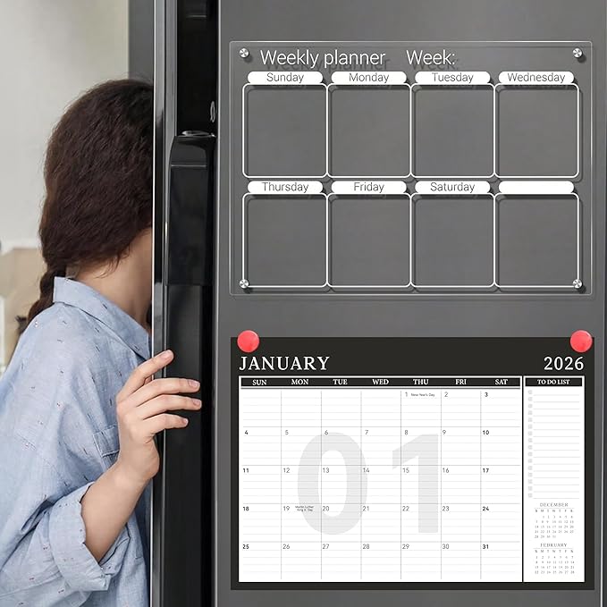 Yoment Desk Calendar 2026 Leather Desk Calendar with To-Do Lists, 13 Months Desk Pad Wall Calendar with Pen Holders PVC Cover for Work Office School Home Women Men, Dec 2025-Dec 2026, 17 x 12, Black
