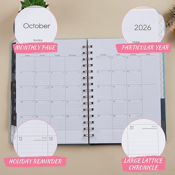 2026 Planner - Weekly and Monthly Planner 2026, Jan 2026 - Dec 2026, 6.4" x 8.5", Daily Planner Calendar Planner with Monthly Tabs, Elastic Closure, Pocket, Notes, Faux Leather Cover Yearly Agenda(Black)
