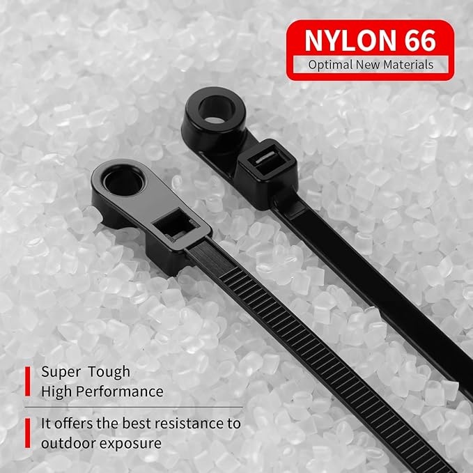 MasiStranth 200 PCS 14 inch Black Zip Ties with Screw Hole 70lbs Mountable head Cable Ties Straps Multipurpose Heavy Duty Nylon Cable Zip Ties with Screw Mounting Hole