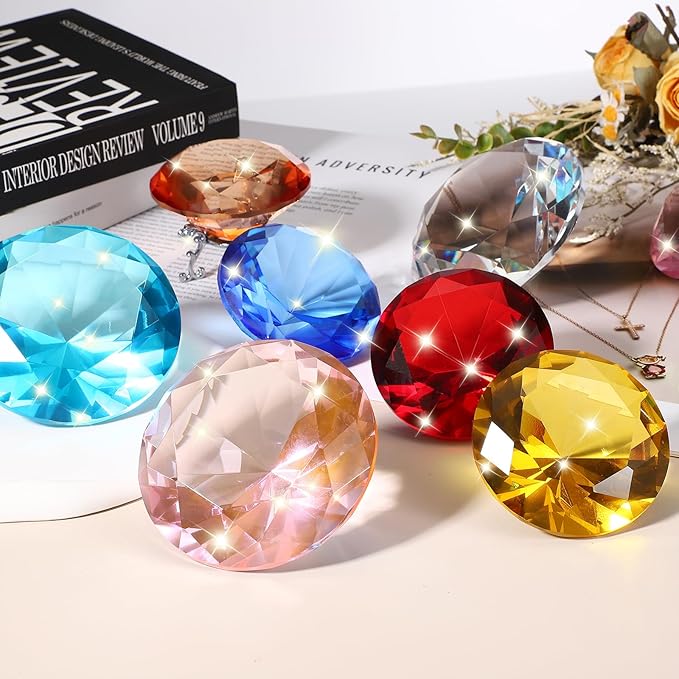 PATIKIL Diamond Crystal Paperweight, 80mm / 3.15" Crystal Paperweight Paper Weight with Gold 19 Metal Base for Home Office Desktop Table Decor Wedding Party Ornaments, Brown