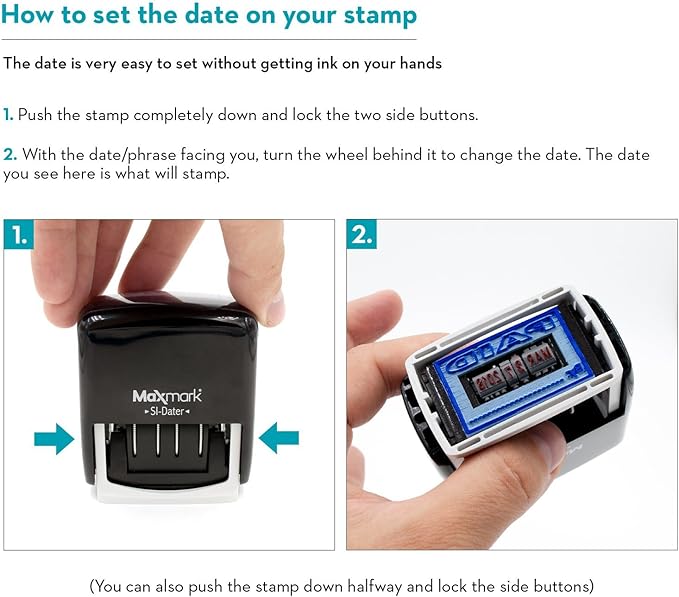 MaxMark Office Self Inking Date Stamp with Phrase Scanned - 2 Color Blue/Red Ink