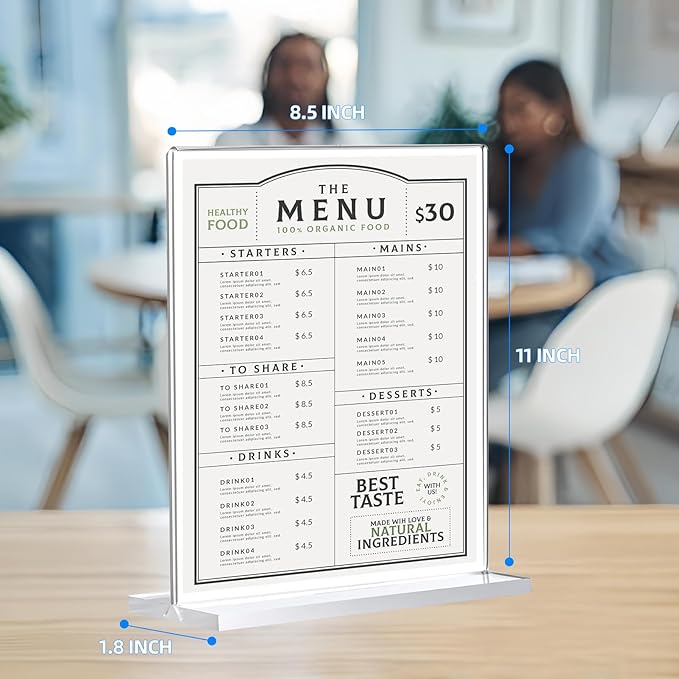 30 Pack Acrylic Sign Holder 8.5 x 11, Double-Sided Clear Sign Holder Plastic Stands for Display, T Shape Acrylic Table Sign Stands for Office Store Restaurants Wedding Party Decoration