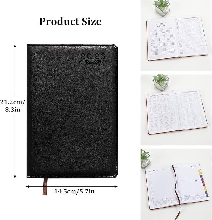 Custom Personalized 2026 A5 Planner - Customizable with Logo/Photo/Text | Soft PU Leather Cover, Monthly/Daily/Academic Weekly Pages & Calendar for School, Black
