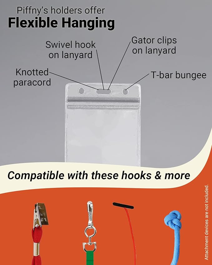 Clear ID Holder for Lanyard - ID Card Holder Waterproof (Inches, 2.25 x 3.5 Vertical 12 Pack)