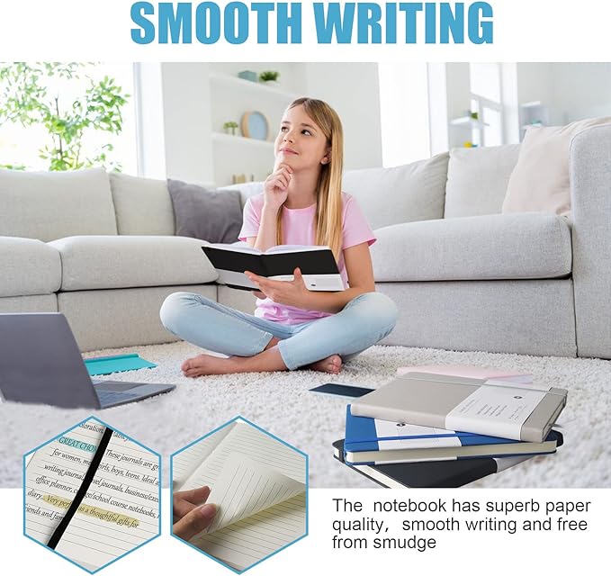 EMOMAS Lined Journal Notebook, 10Pack Hardcover Notebook for Men & Women – Journals for Writing, Work, School, Home & Daily Notes, 160 Pages – Medium A5, 5.7"x8", 100 gsm Thick Paper (Black)