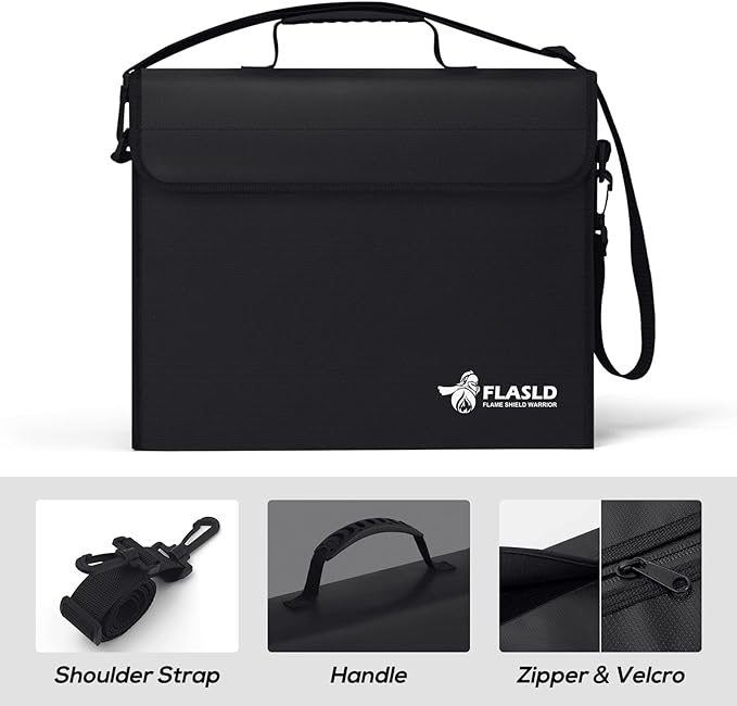 FLASLD Fireproof Document Bags, 15x12x5” Large Fireproof & Water Resistant Bag, Holder Home Office Portable Filing Storage for Valuables, Fireproof Folder FireSafe Box for Cash, Passport