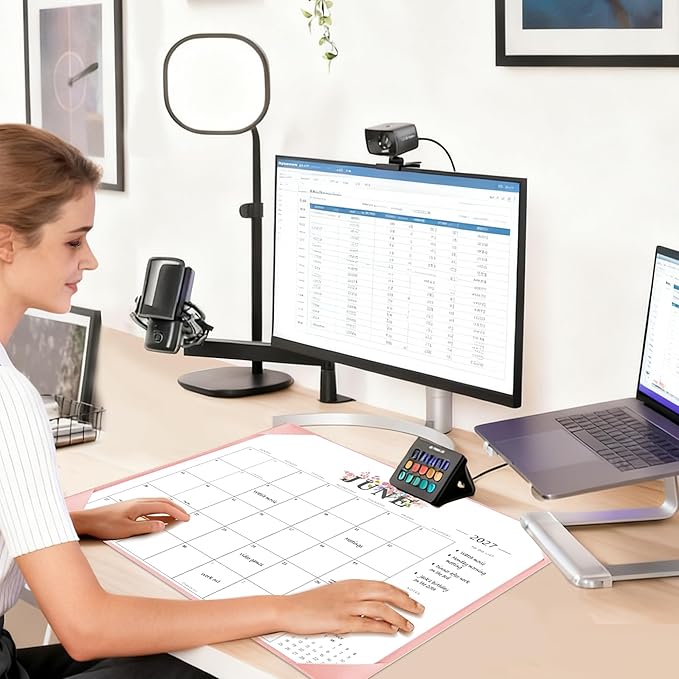 2026 Desk Calendar - 18 Month Desktop Calendars (Jan 2026–Jun 2027),Large 22x17 Monthly Calendar with Home & Office Floral Desk Pad Calendars (Pink, 22*17)