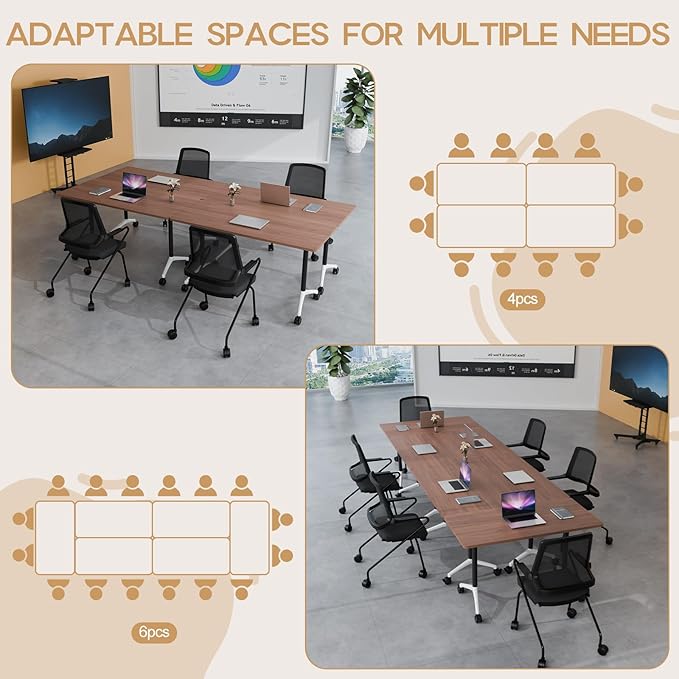 Folding Conference Table 4ft 5ft, Foldable Office Meeting Desk for 6 People, Multiple Sizes Colors Mobile Conference Room Table for Training Room School Business Furniture (2, Walnut, 55in)