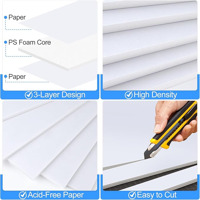 ToLanbbt 24 Pack White Foam Board, 18 x 24 x 3/16" Thick Foam Core Acid Free Poster Foamboard for Art Craft Projects, Painting, Displaying, Signage, Wedding, School