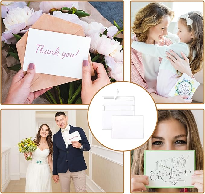 Silunkia 100 Packs Blank White Note Cards and Envelopes 4 x 6 Heavyweight Single Panel Cardstock and A4 Envelopes Printable Self Seal for Greeting Cards, Wedding Invitations, Baby Showers