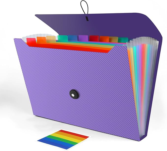 Accordion File Organizer, Expanding File Folder for Sorting Documents and Papers, 13 Pockets File Storage Organizer for Home, Travel and Office Use (Purple)
