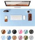 YSAGi Leather Desk Protector, Office Mat, Large Mouse Mat, Non-Slip PU Leather Blotter, Laptop Pad, Waterproof Writing Pad for Office and Home (Baby Blue, 35.4" x 17")