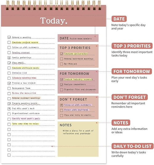 104 Pgs To Do List Notepad, 52 Undated Sheets Duplex-printed Daily Planner For Work Home School Office Desk Accessories Supplies & Goal Setting Tasks -Pink