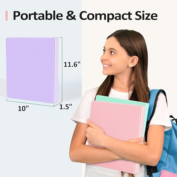 BinderX Extra Durable 3 Ring Binder, Round Ring 2 Inch Binders, Fits 450 Sheets of 8.5x11 Paper, Customizable View Cover with Inside Pockets, Cute 2" Binder, School Supplies for Girls, Green