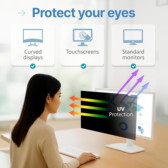 VINTEZ 25 Inch 16:9 Privacy Screen for Computer Monitor and Laptop - Anti Glare Protector Film Blue Light Filter Eye Protection - Computer Screen Privacy Shield, [1 Pack]
