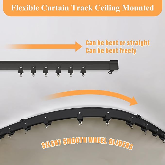 MaKefeile Room Divider Curtains with Flexible Ceiling Tracks Set,Blackout Curtain Ceiling Mount Curtain Track Privacy Room Dividers Ceiling Track Curtain Rod(Black Drape & Black Rail W 8.3 × H 7 FT)