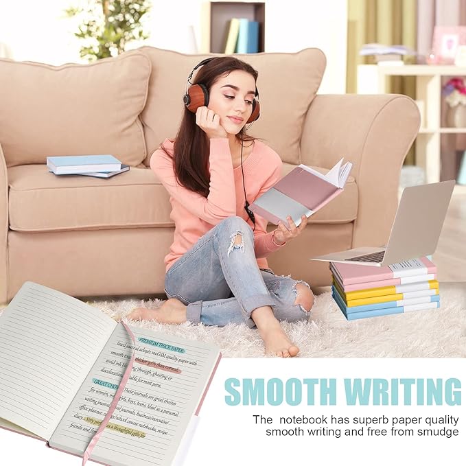 EMOMAS Lined Journal Notebook – Hardcover Notebook for Men & Women – Journals for Writing, Work, School, Home & Daily Notes, 160 Pages – Medium A5, 5.7"x8", 100 gsm Thick Paper (Pink)
