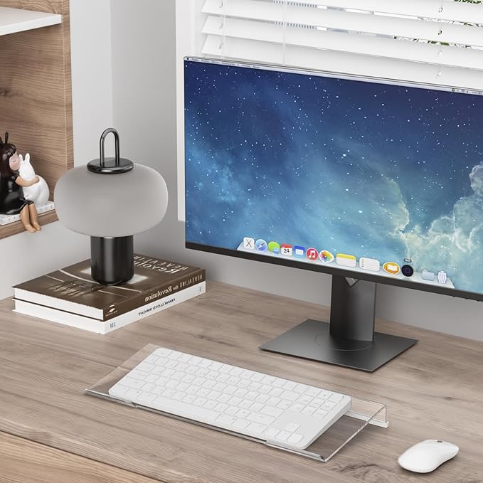BEEGO Ergonomic Computer Keyboard Stand - Clear Acrylic Keyboard Riser Tilted Keyboard Holder Keyboard Tray with White Non-Slip Strip for Easy Typing at Home School Office Desk Accessories
