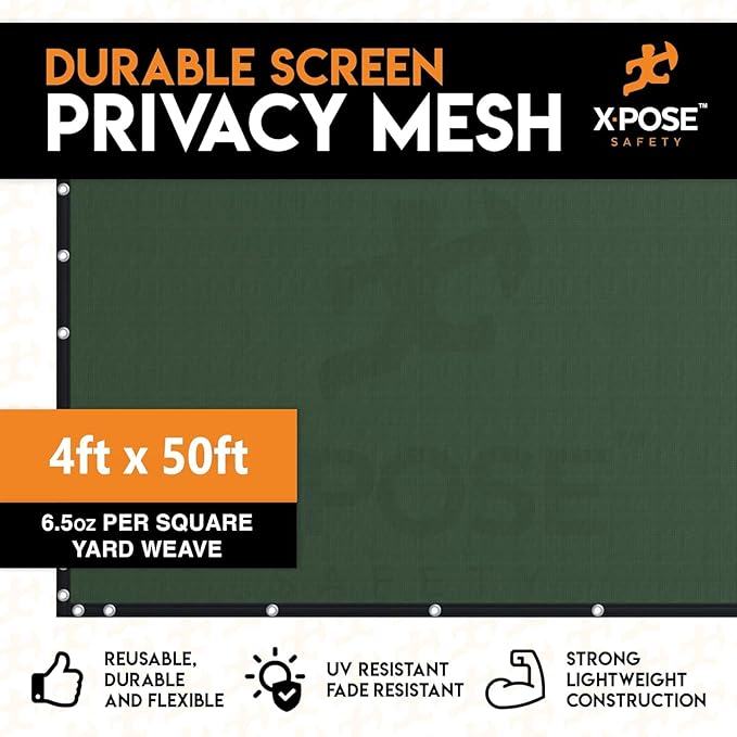 Xpose Safety Privacy Fence Screen 5’ x 50’ (6 Pack) – Heavy Duty Green Mesh with 90% Visibility Block, UV Protection – for Garden, Yard, Nursery, Kennel, Dog Run, Greenhouse