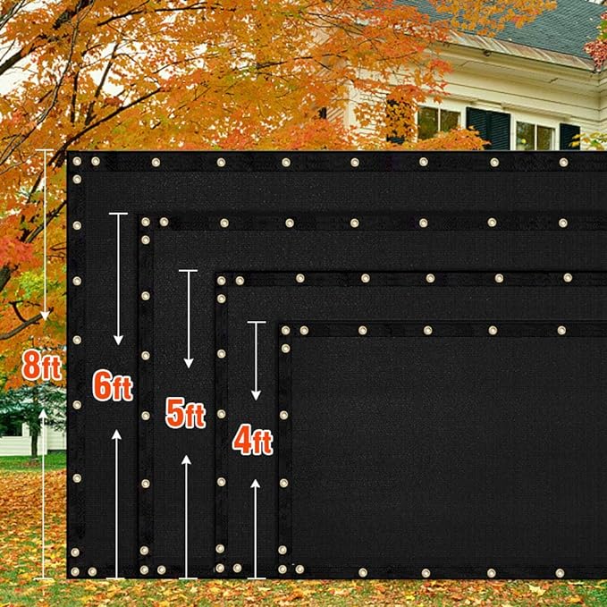 iCover 5x25ft Privacy Screen Fence, Outdoor Fencing Panels, Garden Windscreen Mesh Shade Sail Net Barrier, Include Reinforced Bindings and Brass Grommets Cable Zip Ties, Black