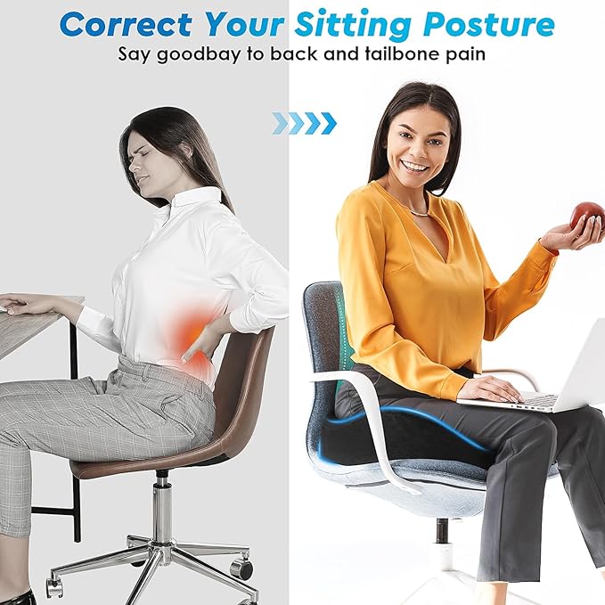 CushyOasis Seat Cushion, Gel Chair Cushions, Office Chair Cushions, Anti-Slip Bottom & Removable Cover Tailbone Pain Relief Cushion, Memory Foam Seat Cushion for Office, Wheelchair, Car (Black)