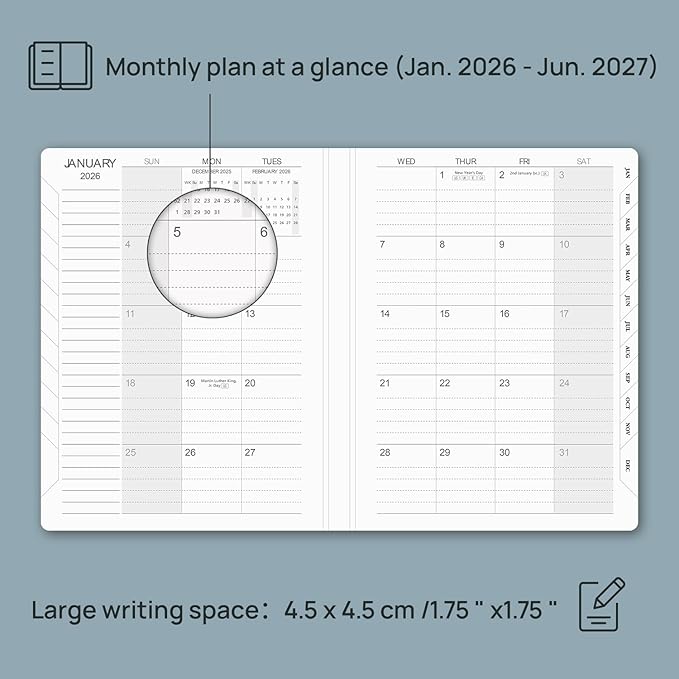 POPRUN Monthly Planner 2026-2027, Large-8'' x 10'', 18-Month Calendar Book (Jan.26 - Jun.27), Calendar Planner with Monthly Tabs, Storage Pocket, Hardcover, 100 GSM Paper - Light Pink