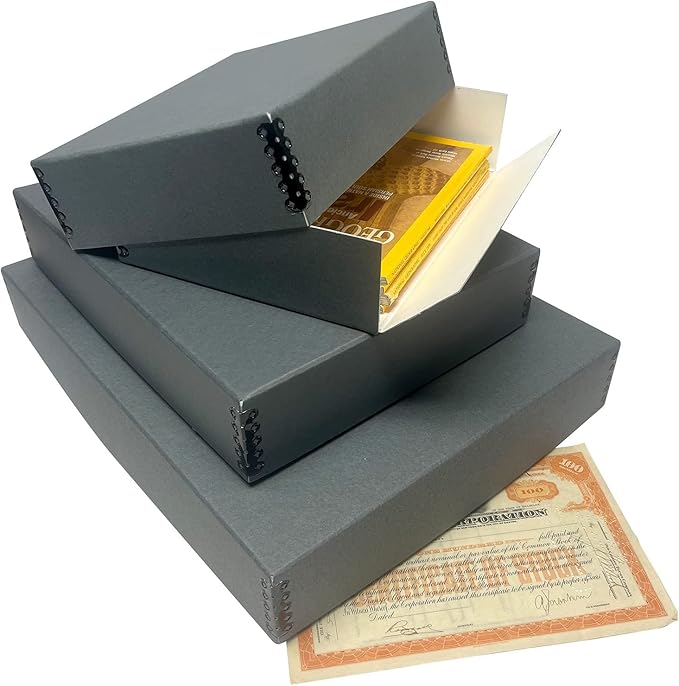 Lineco Museum Archival Storage Box, 9.25x11.75x3 in. Drop Front Design. Acid-Free with Metal Edge. Organize Photos, Pictures, Prints, Documents, Crafts, DIY. Gray, 2 Pack