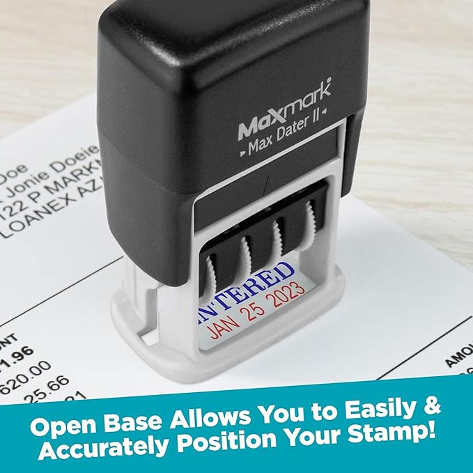 MaxMark Self-Inking Rubber Date Office Stamp with Denied Phrase & Date - Blue Ink (Max Dater)