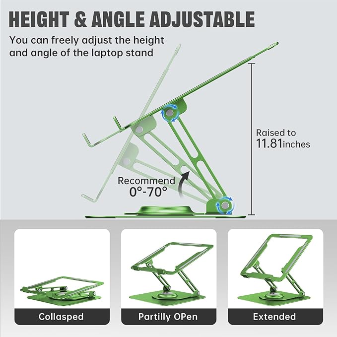JOYEKY Laptop Stand for Desk, Adjustable Computer Stand with 360° Rotating Base, Ergonomic Laptop Riser for Collaborative Work, Foldable & Portable Laptop Stand, fits for All 10-16" Laptops