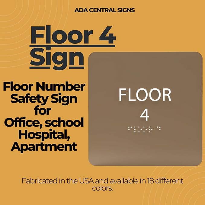 Grey w/White ADA Floor 4 Sign with Braille – Made from Durable Acrylic and Ready to Mount